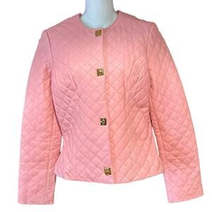 Belle Sport Womens Medium Bubble Gum Pink Quilted Leather Button Up Jacket